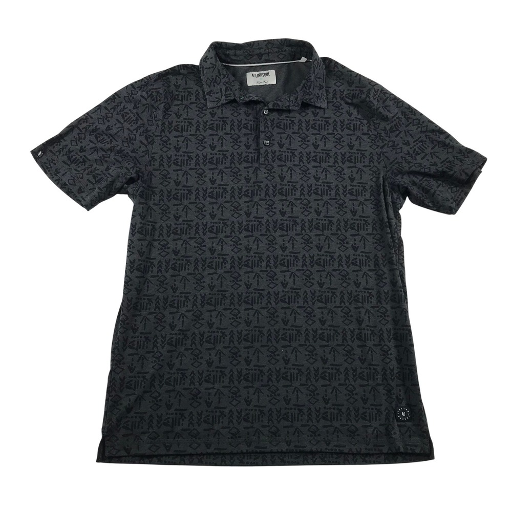 Linksoul Tempus Fugit Mens Grey Geometric Tribal Print Golf Polo Shirt Medium
